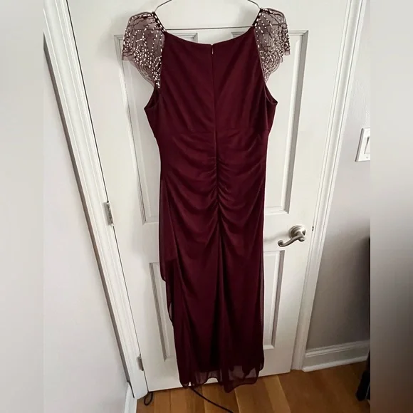 Beaded Burgundy Evening Gown - Picture 4 of 6
